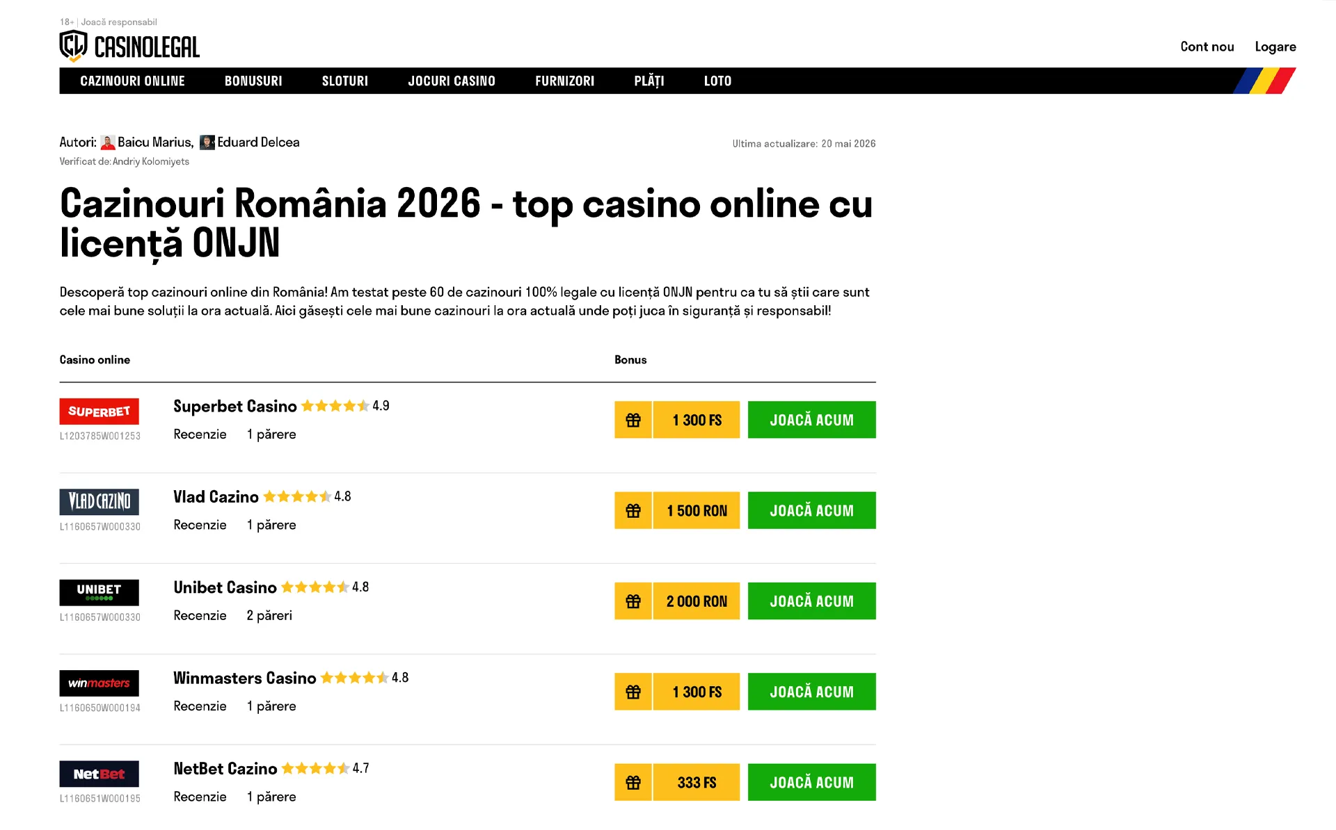 Casinolegal România website screenshot