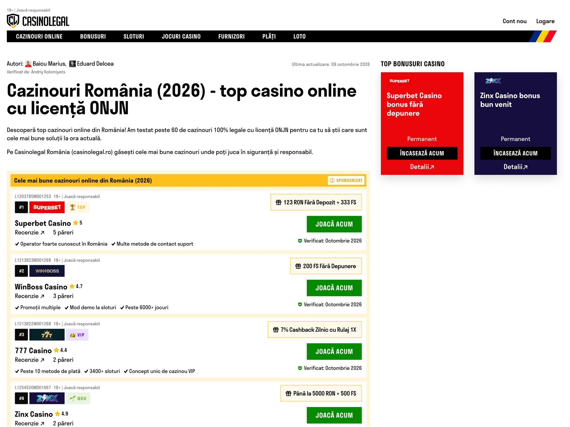 Casinolegal România website screenshot