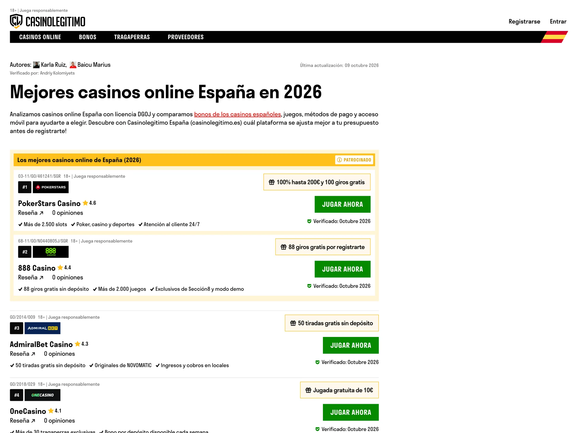 Casinolegitimo España website screenshot